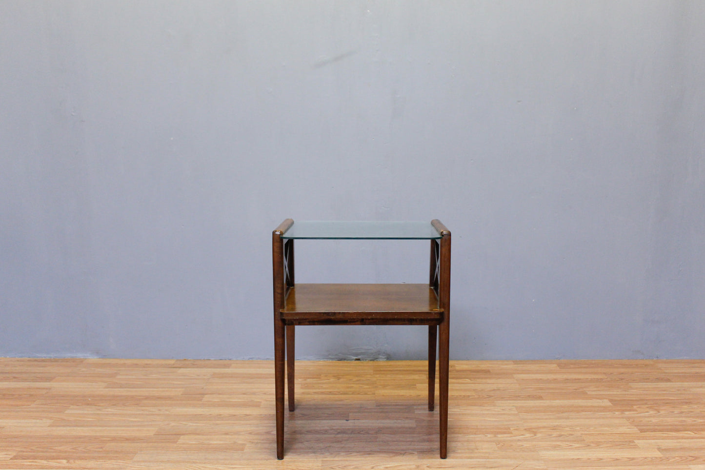 Mid Century Walnut & Glass 2-Tier Side Table