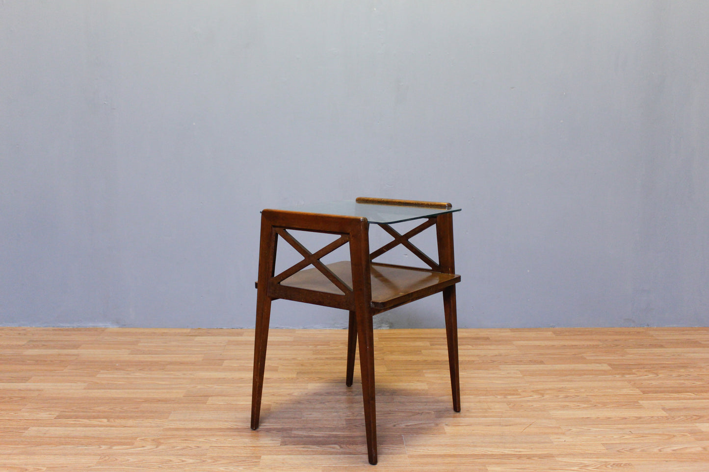 Mid Century Walnut & Glass 2-Tier Side Table