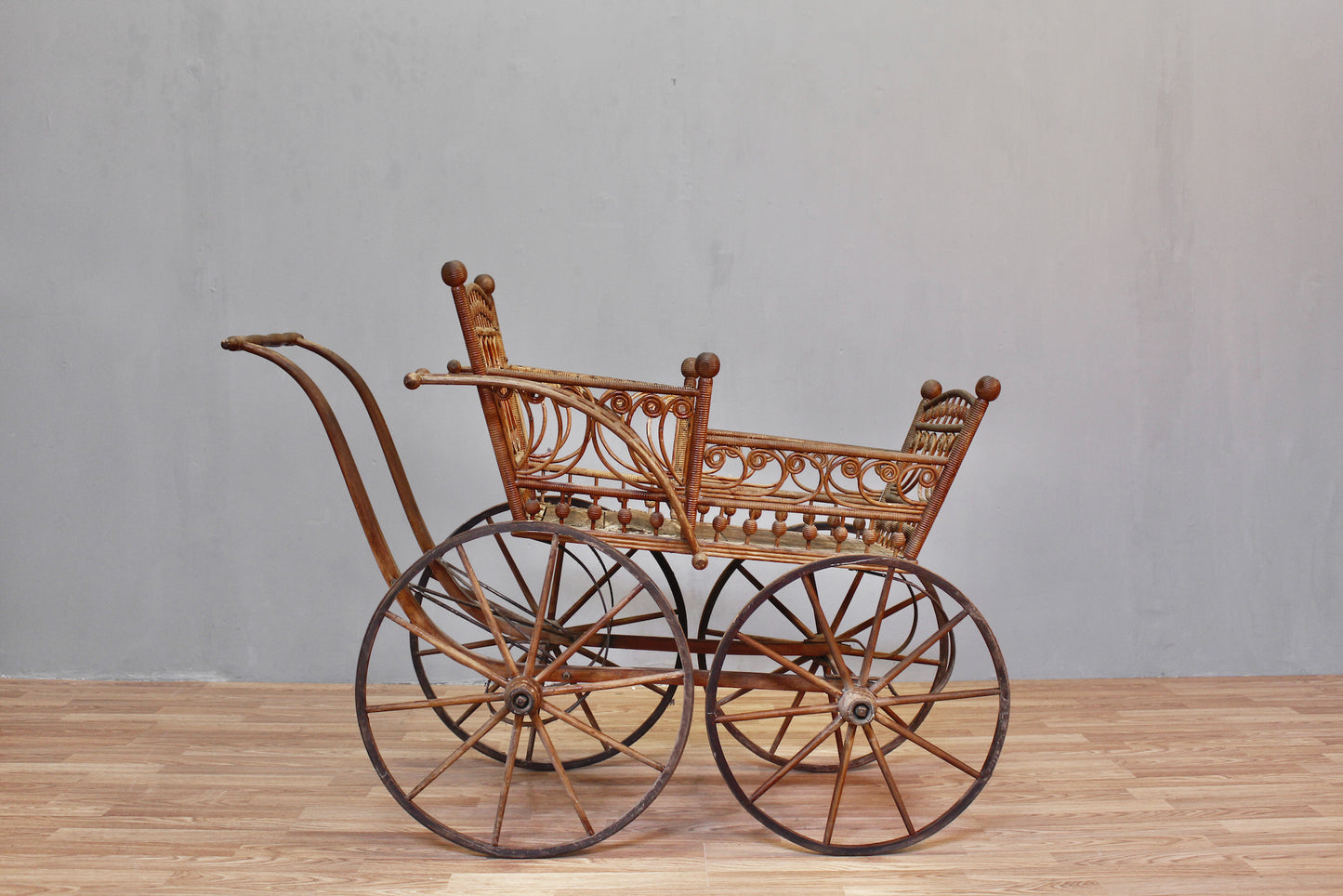 Antique Wood & Rattan Baby Carriage - ONLINE ONLY