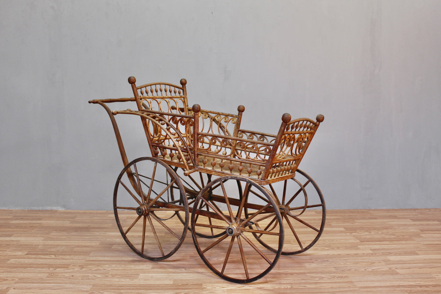 Antique Wood & Rattan Baby Carriage - ONLINE ONLY