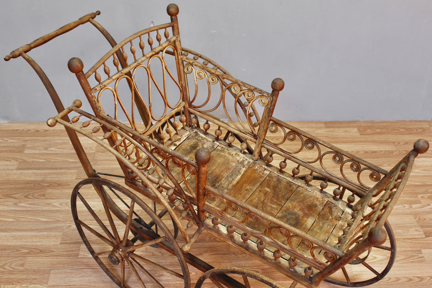 Antique Wood & Rattan Baby Carriage - ONLINE ONLY