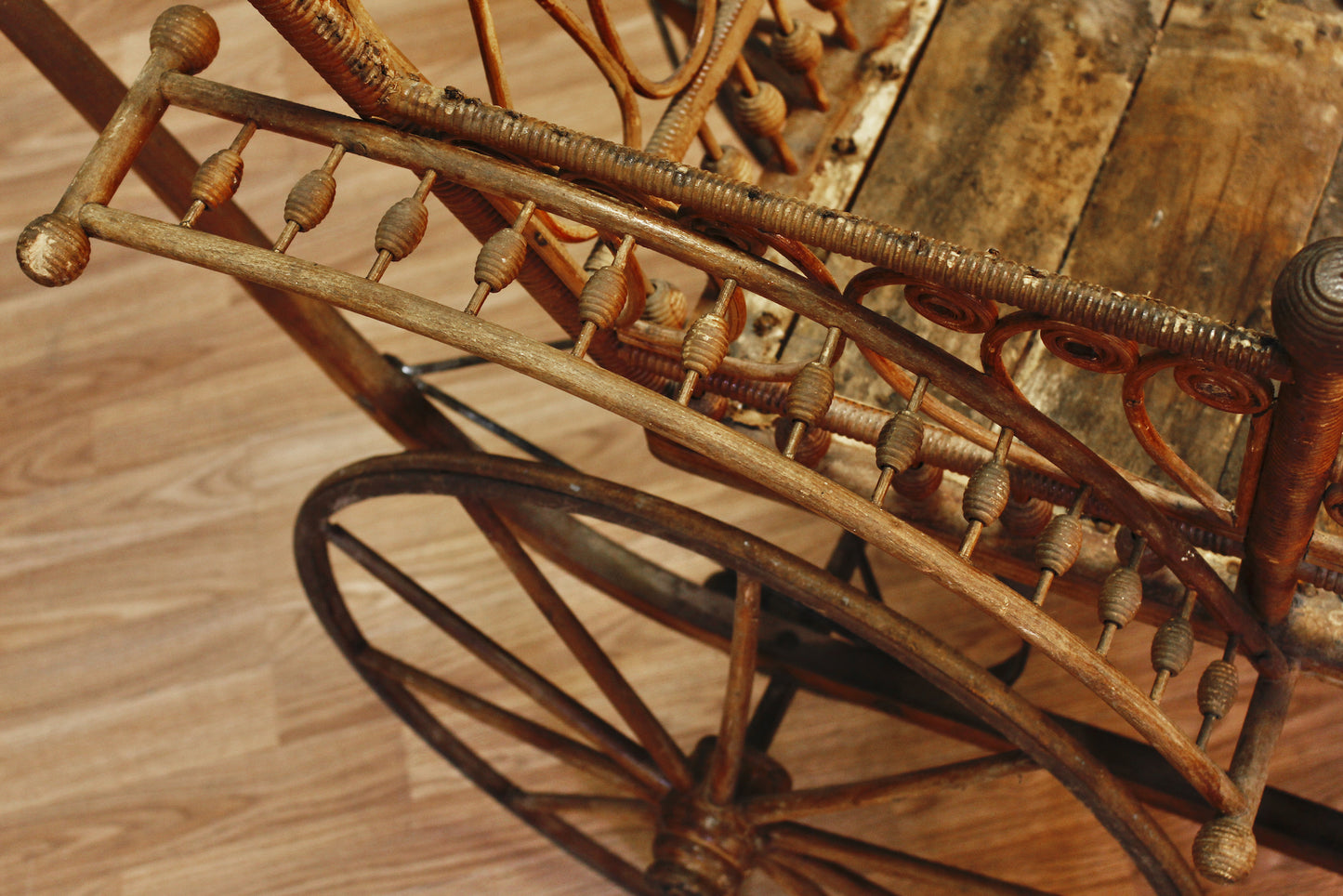 Antique Wood & Rattan Baby Carriage - ONLINE ONLY