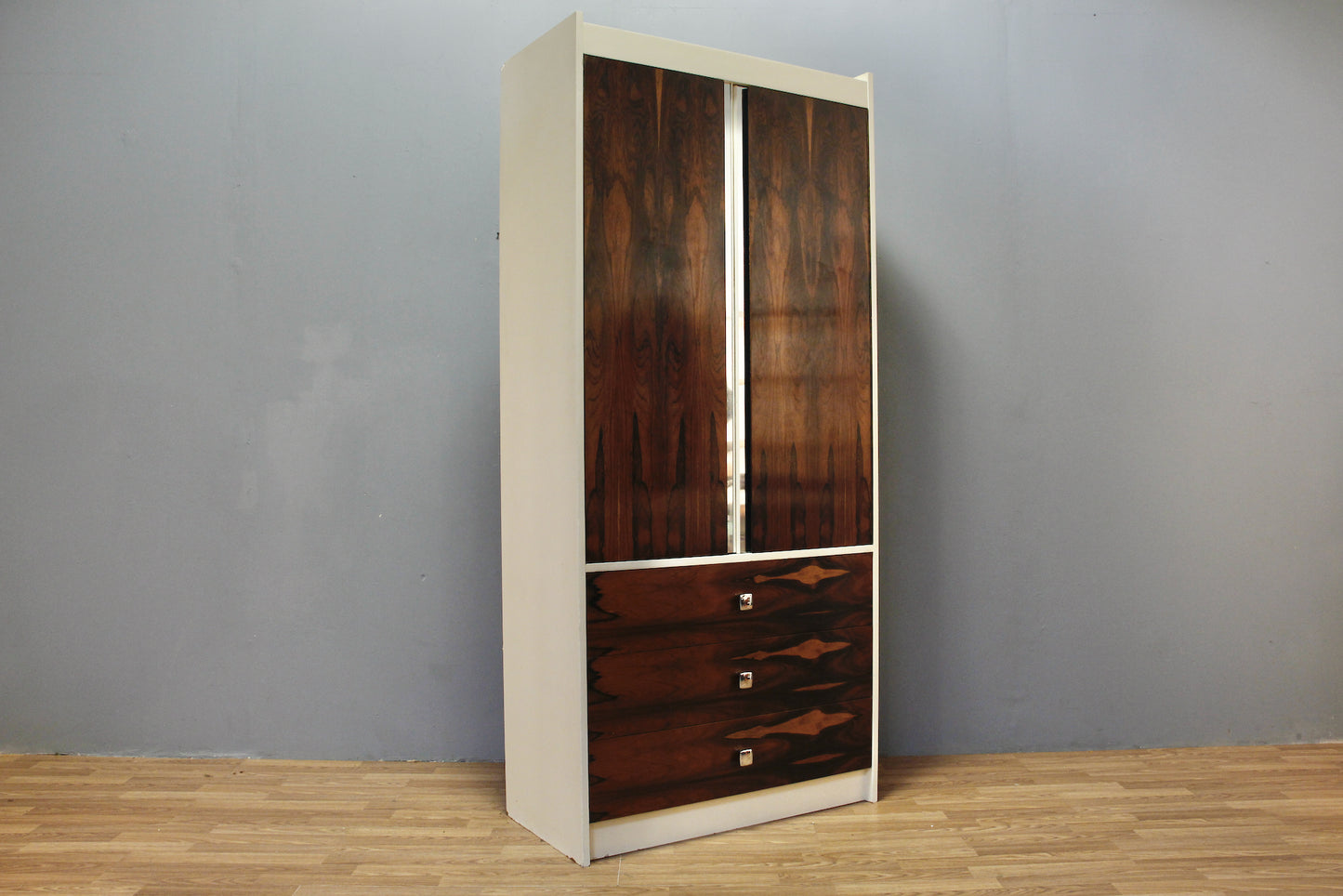 Large White & Rosewood Wardrobe - ONLINE ONLY