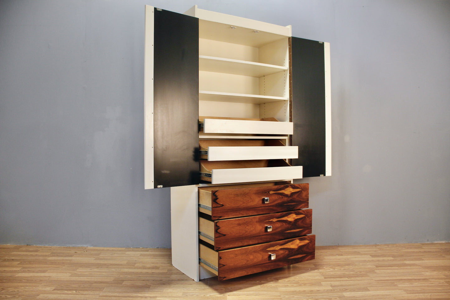 Large White & Rosewood Wardrobe - ONLINE ONLY