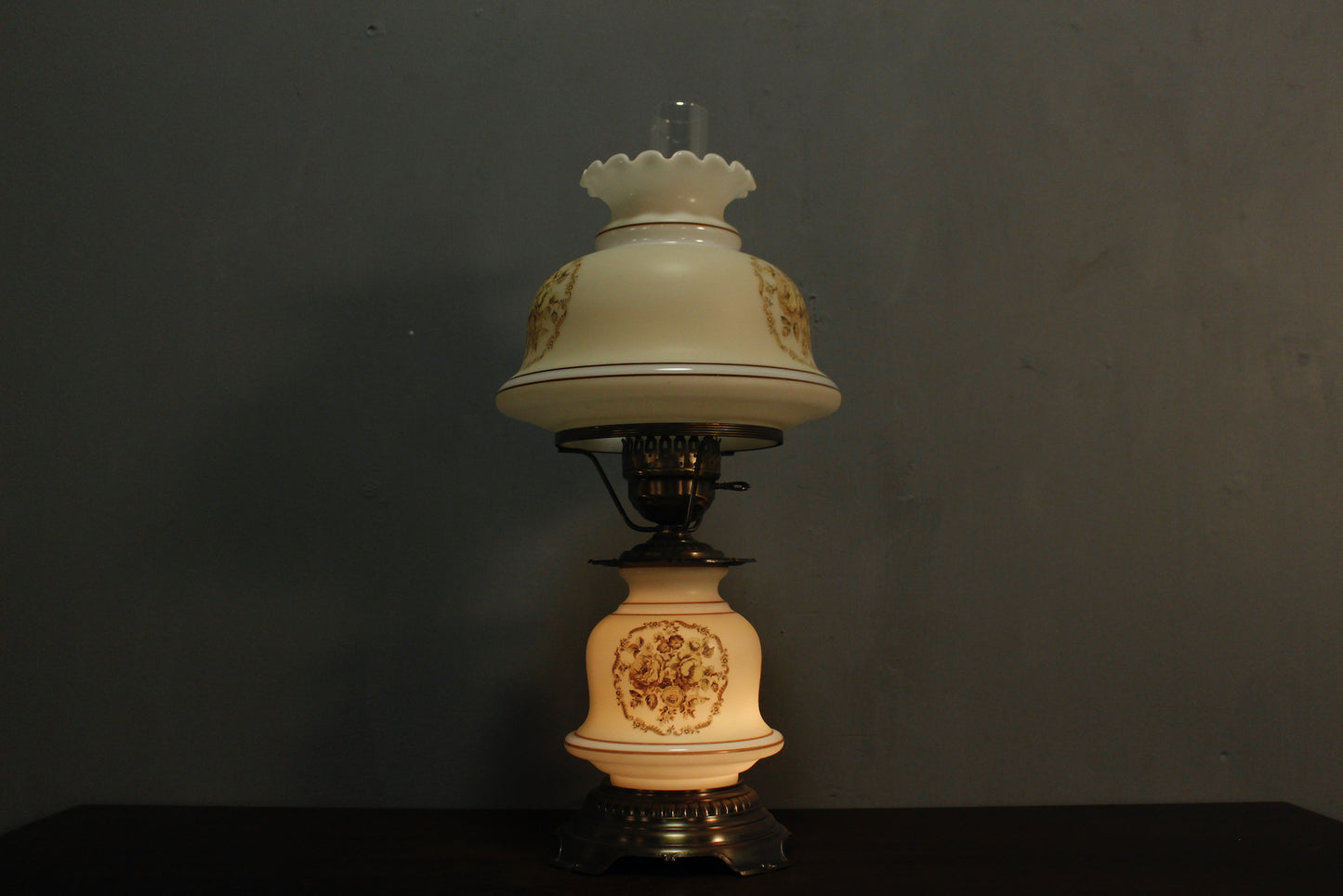 Brass & Milk Glass Hurricane Table Lamp