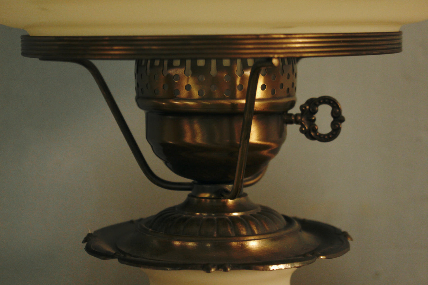 Brass & Milk Glass Hurricane Table Lamp