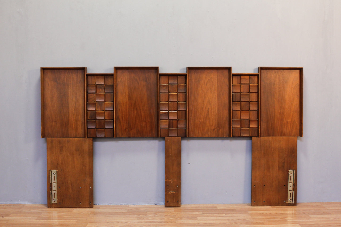 Tall Mid Century Brutalist Walnut King Headboard - ONLINE ONLY