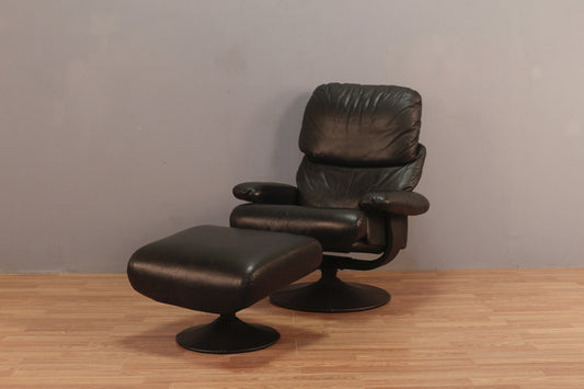 Black Leather Recliner & Ottoman