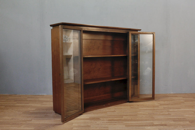 Mid Century Walnut & Glass 2-Door Bookcase - ONLINE ONLY