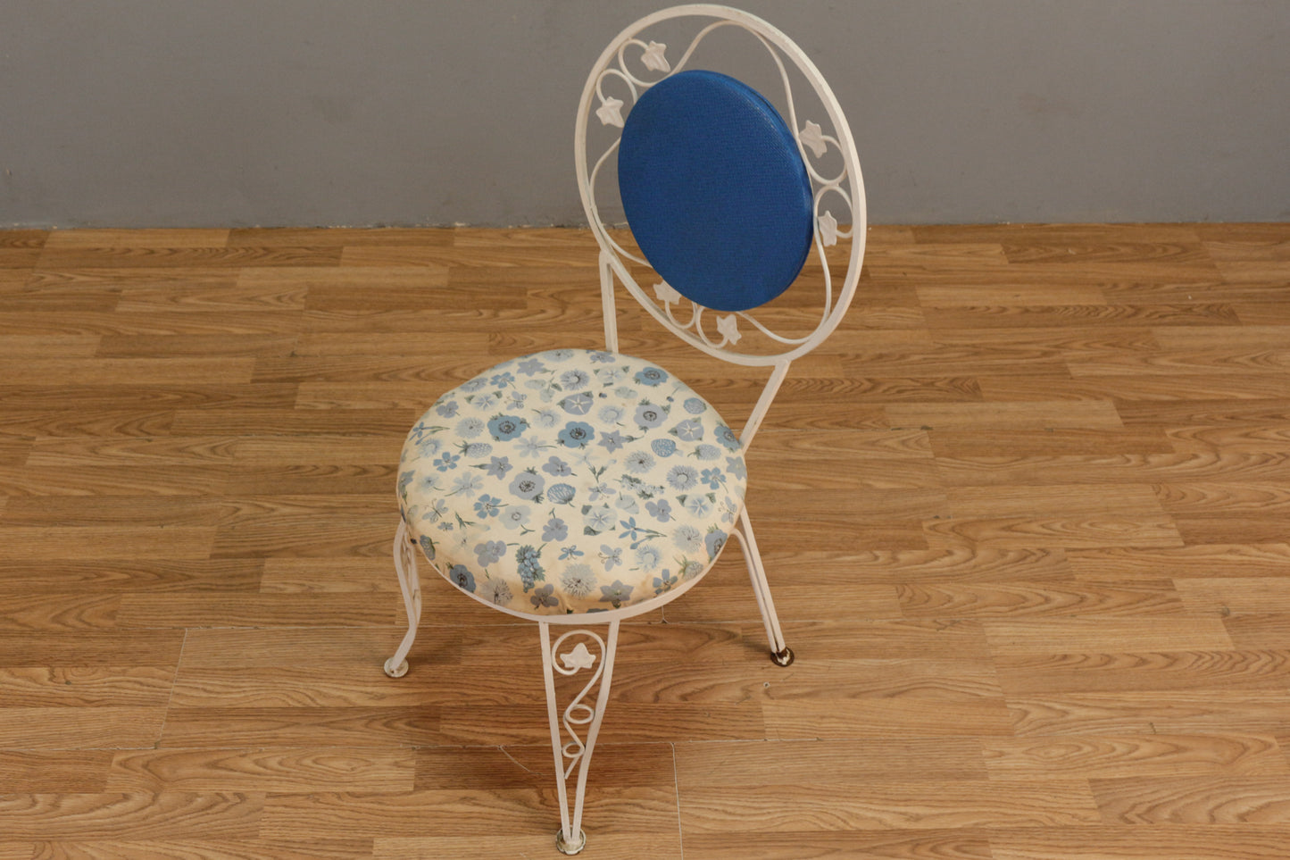 White Iron & Lapis Floral Side Chair