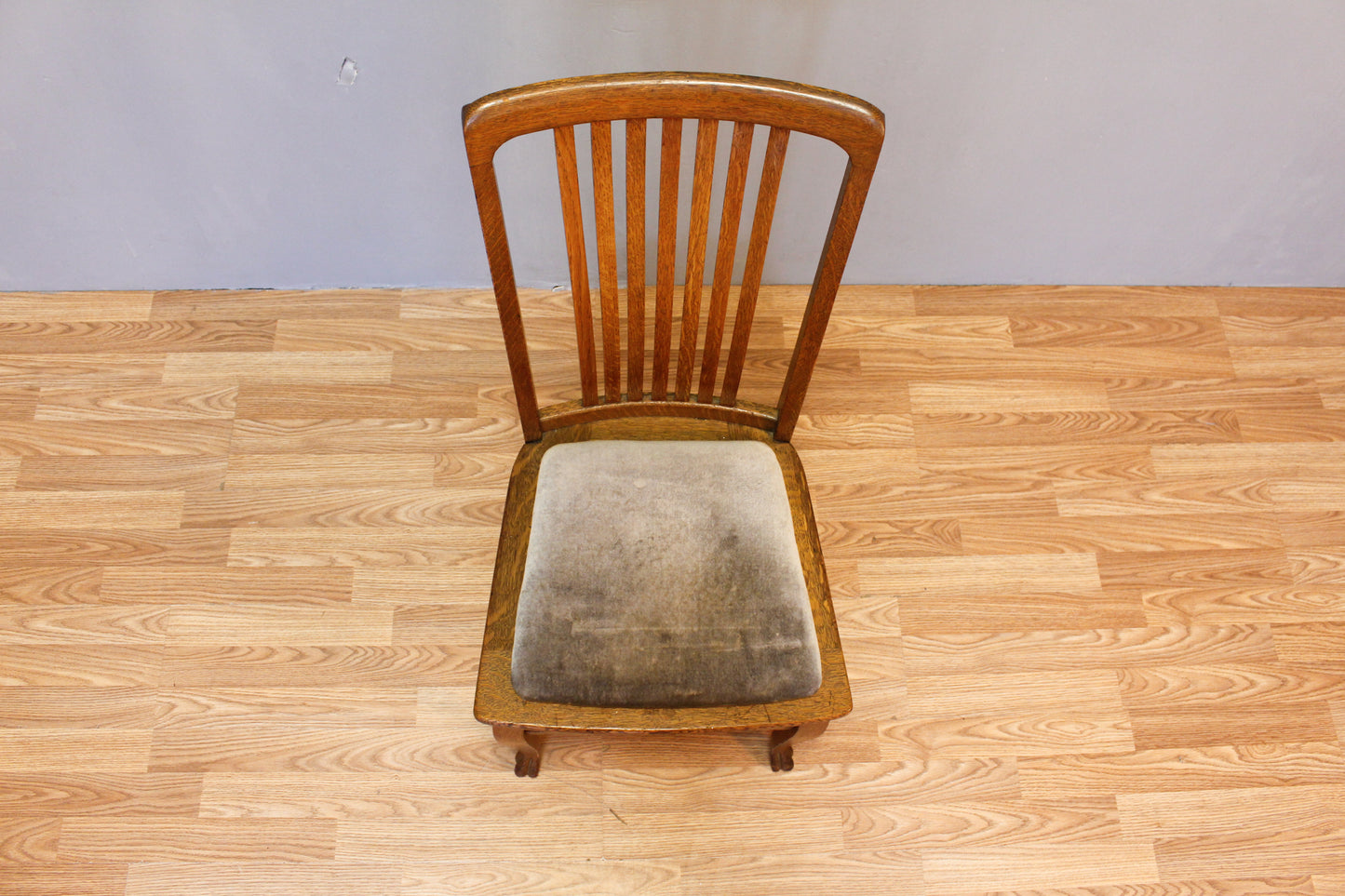 Oak & Gray Velveteen Side Chair