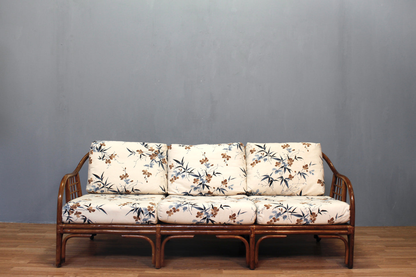 Rattan & White Floral Sofa - ONLINE ONLY