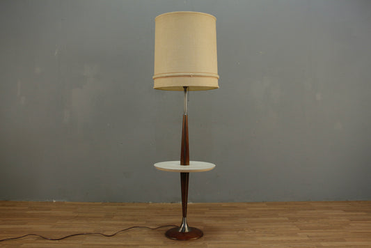 Walnut & White Laminate Side Table Floor Lamp