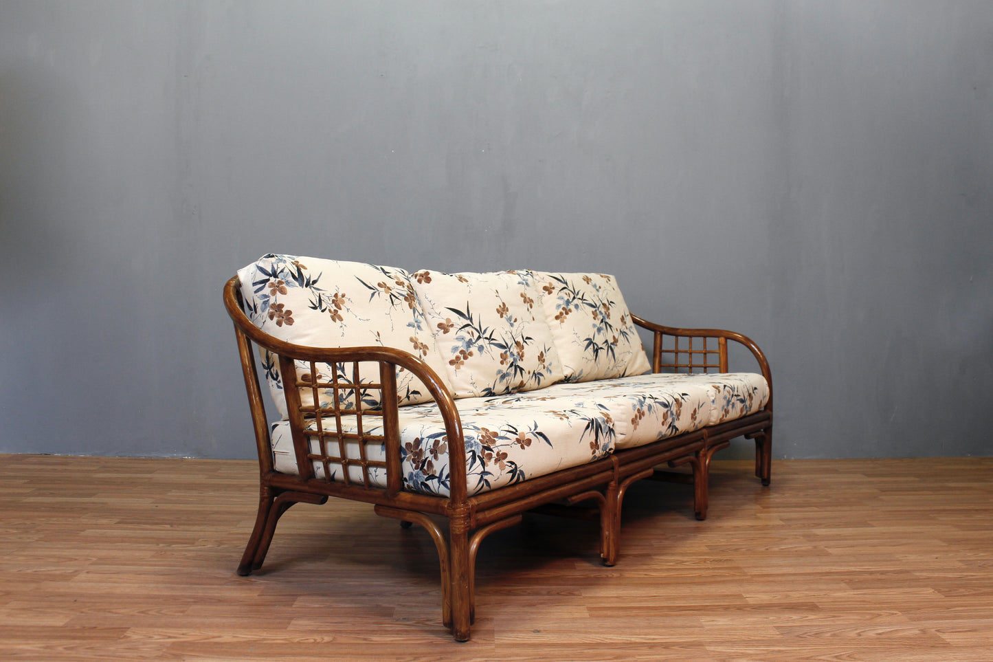 Rattan & White Floral Sofa - ONLINE ONLY