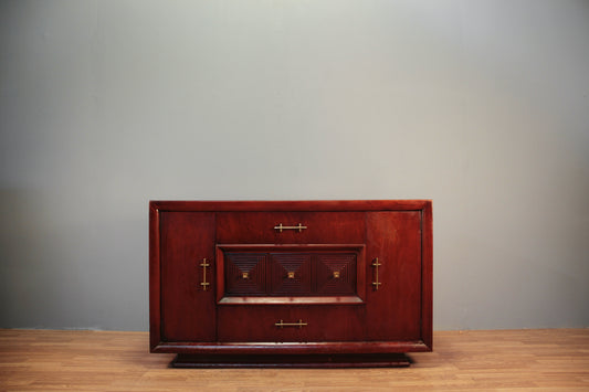 Ornate Mid Century Cherry 3-Drawer Credenza