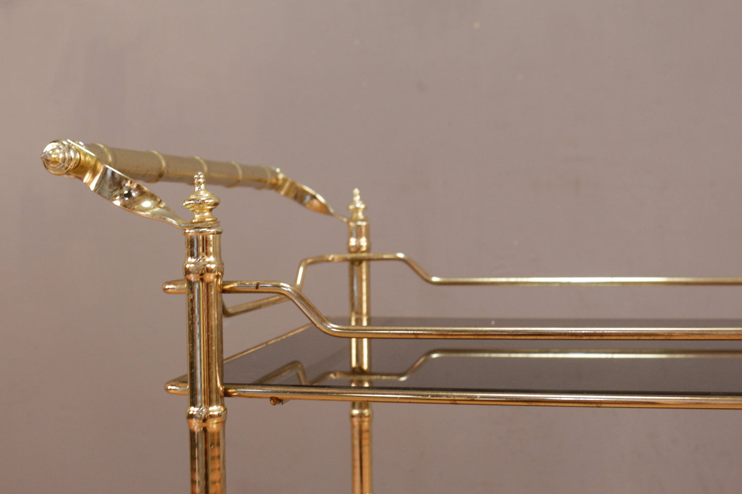 Hollywood Regency Brass & Smoked Glass Bar Cart