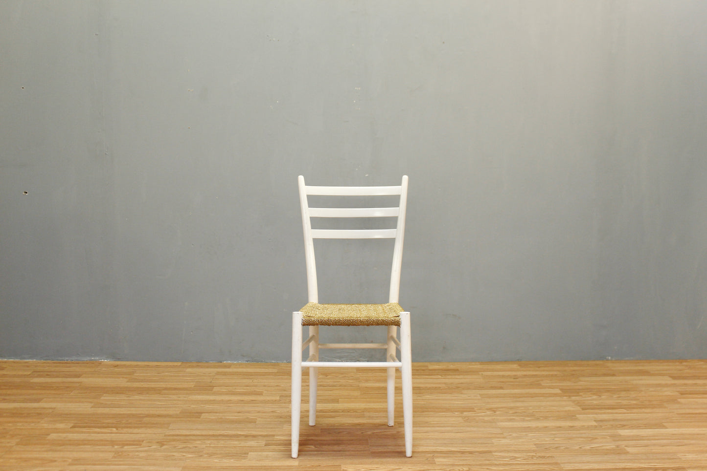 Gio Ponti-Style White & Woven Side Chair