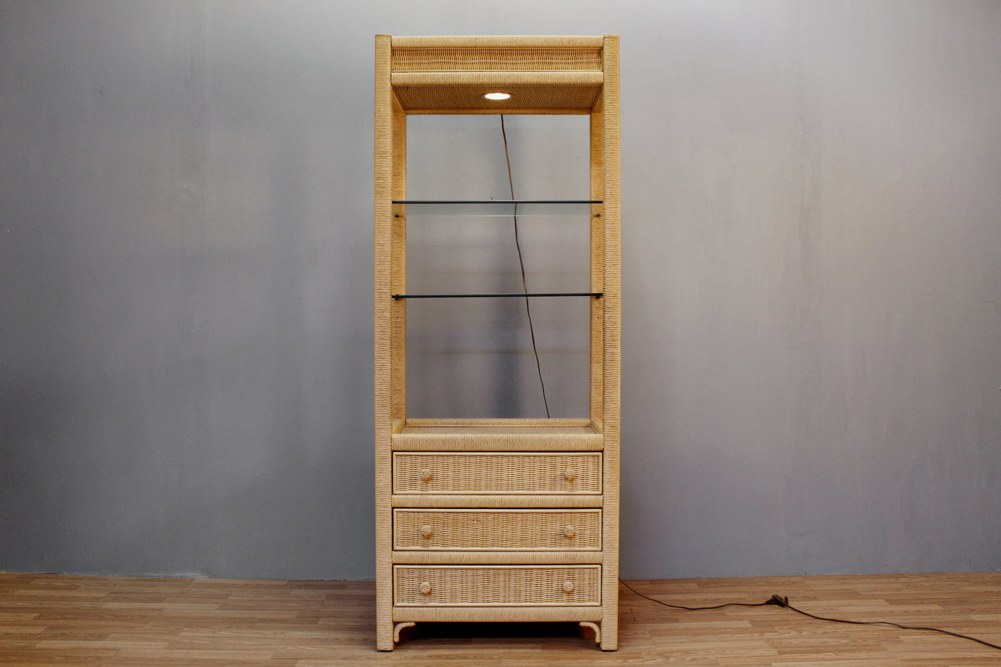 Wicker & Glass 3-Drawer Wall Unit - ONLINE ONLY