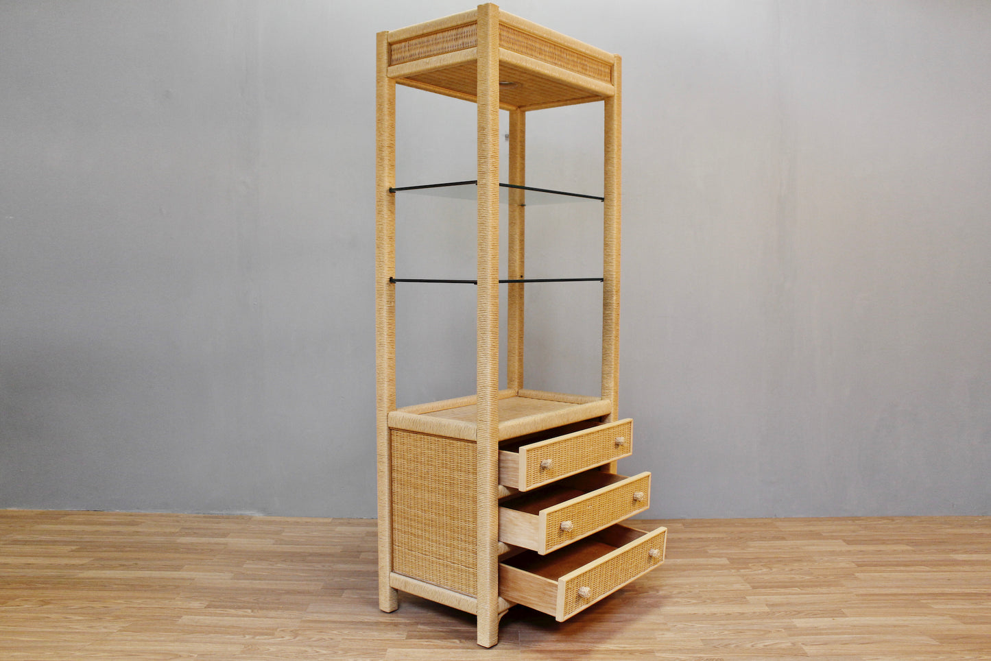 Wicker & Glass 3-Drawer Wall Unit - ONLINE ONLY