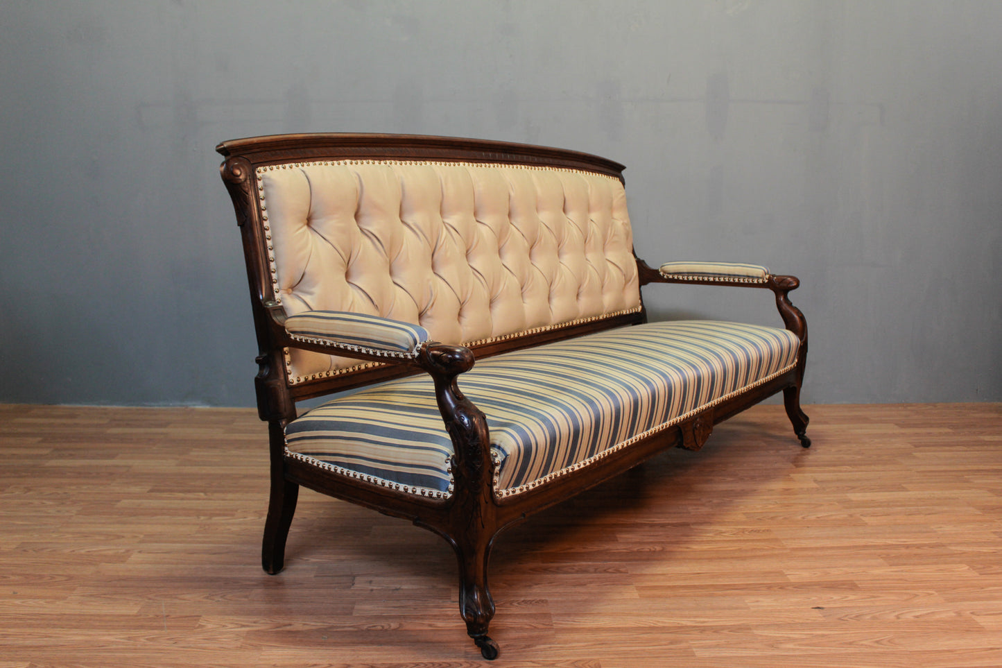 Victorian Blueberry & Cream Striped Sofa - ONLINE ONLY