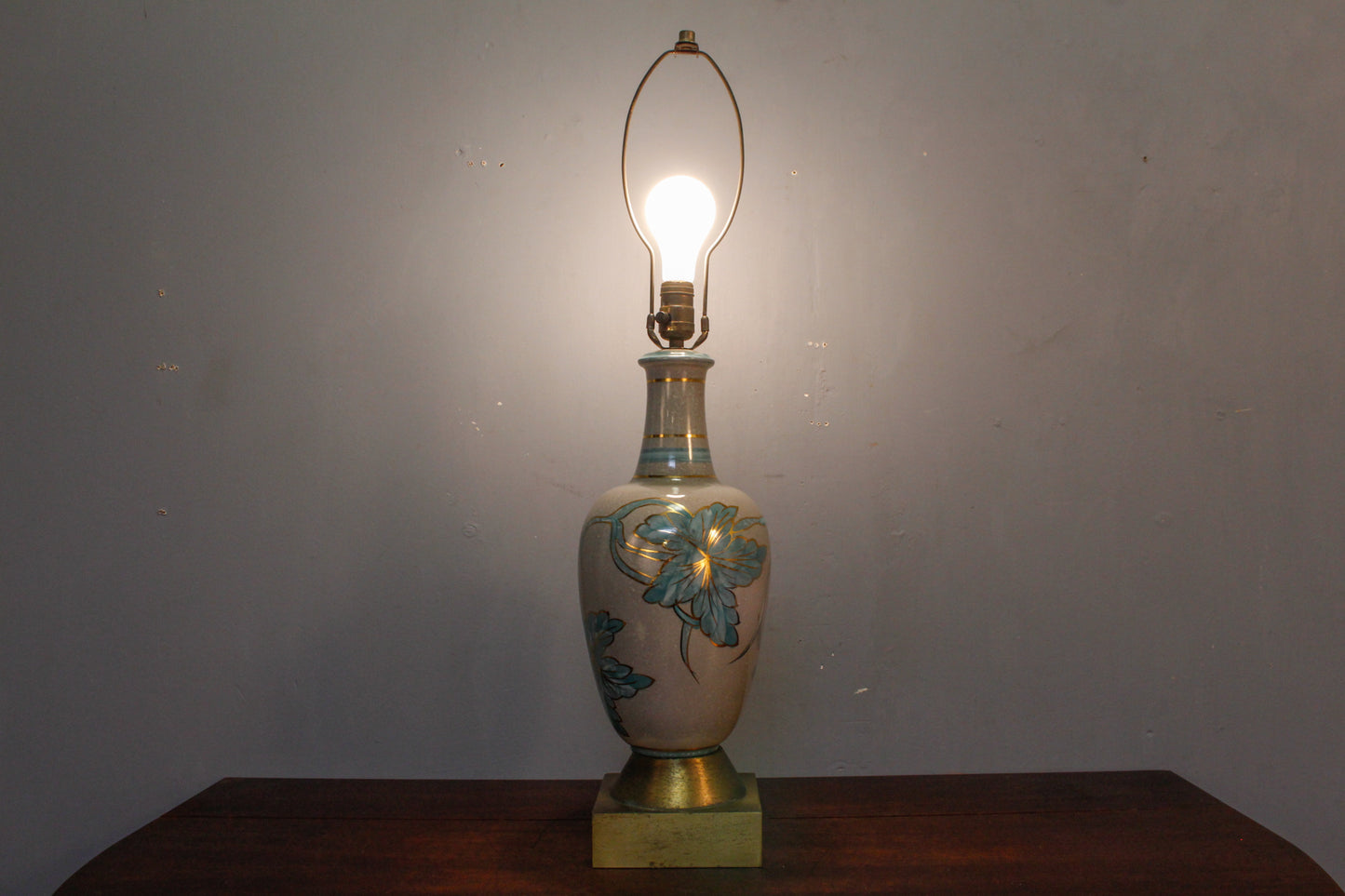 Pair Of Blue Floral Ceramic Table Lamps