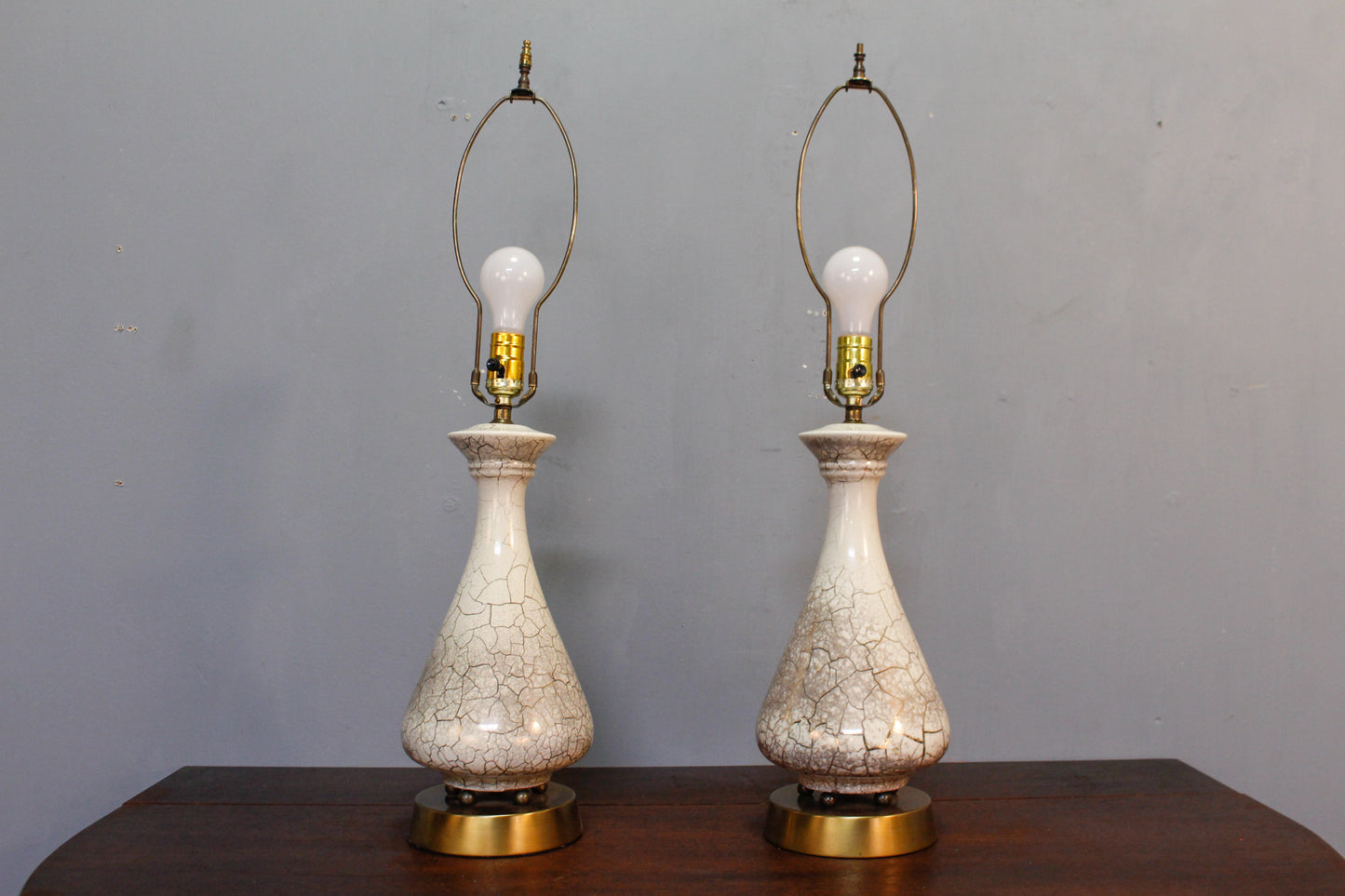 Pair Of Silver Crackle Table Lamps
