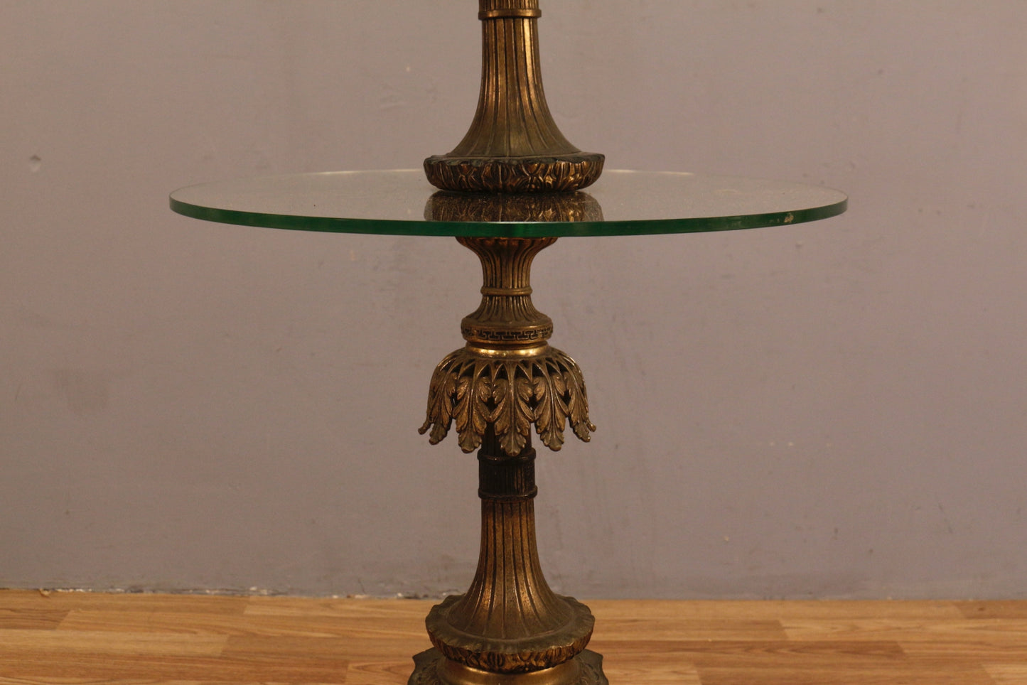 Ornate Brass & Glass Side Table Floor Lamp