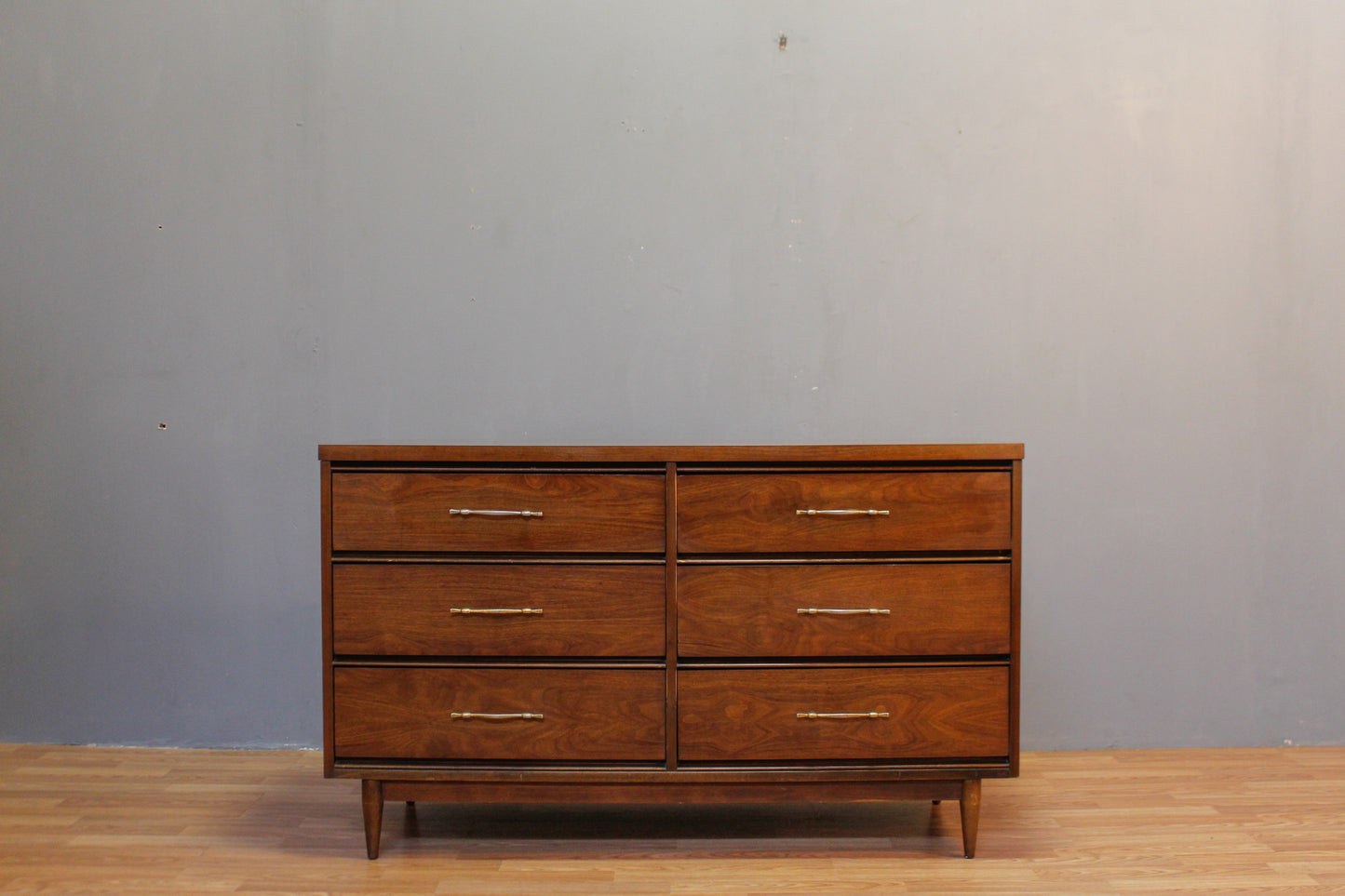 Mid Century Walnut & Laminate 6-Drawer Dresser