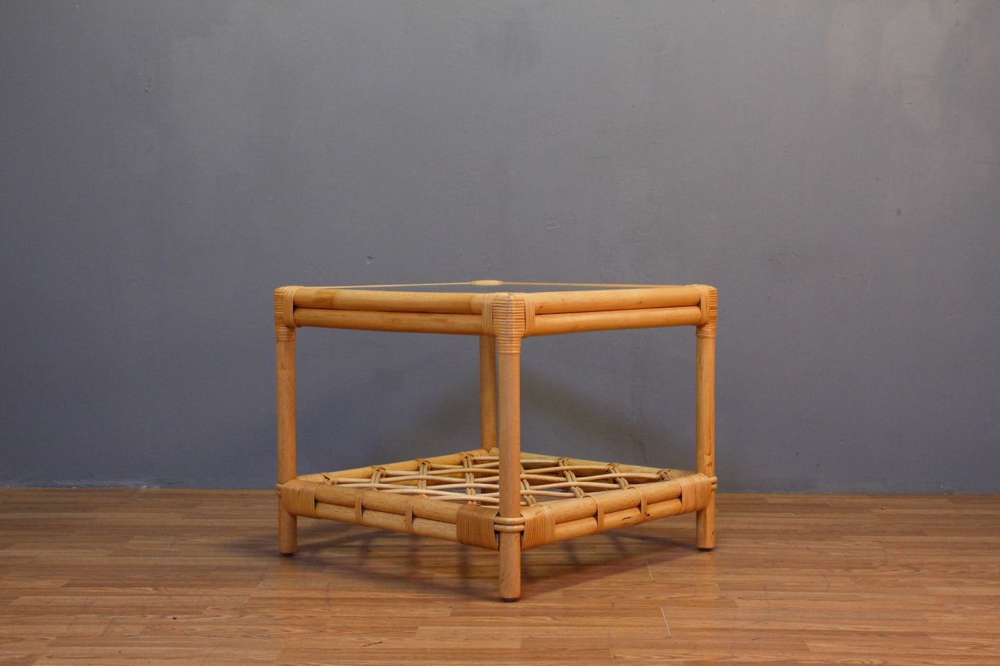 Square Rattan & Glass End Table