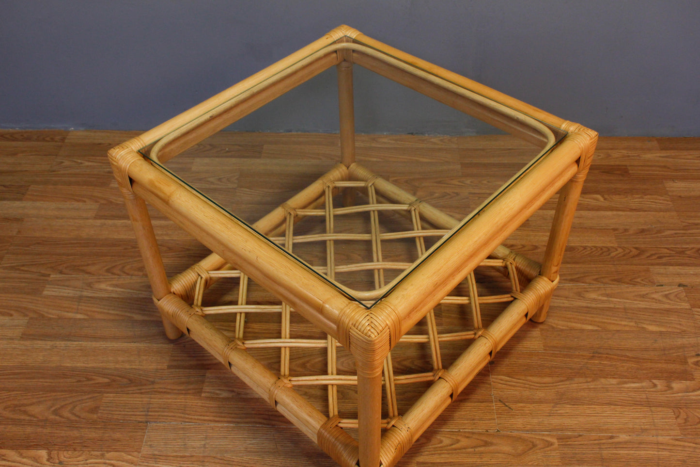 Square Rattan & Glass End Table