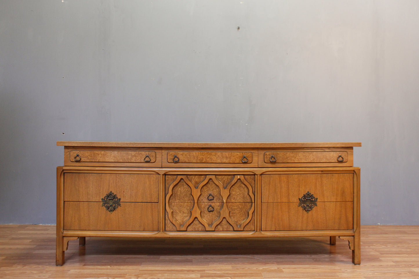 Luxe Mid Century Ornate 9-Drawer Credenza - ONLINE ONLY