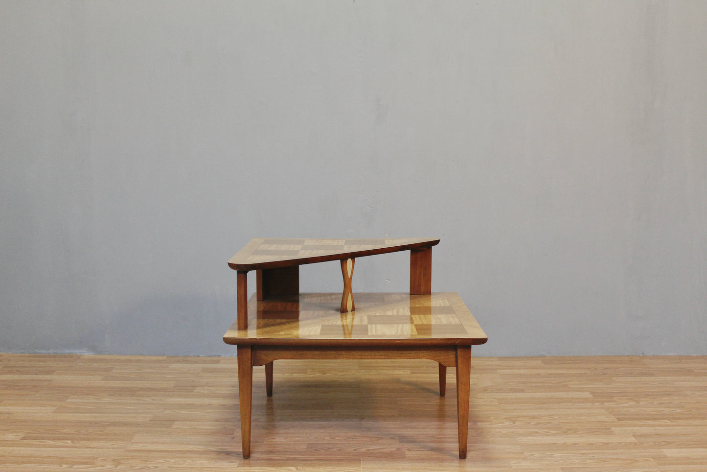 Lane Walnut & Laminate 2-Tier Corner End Table