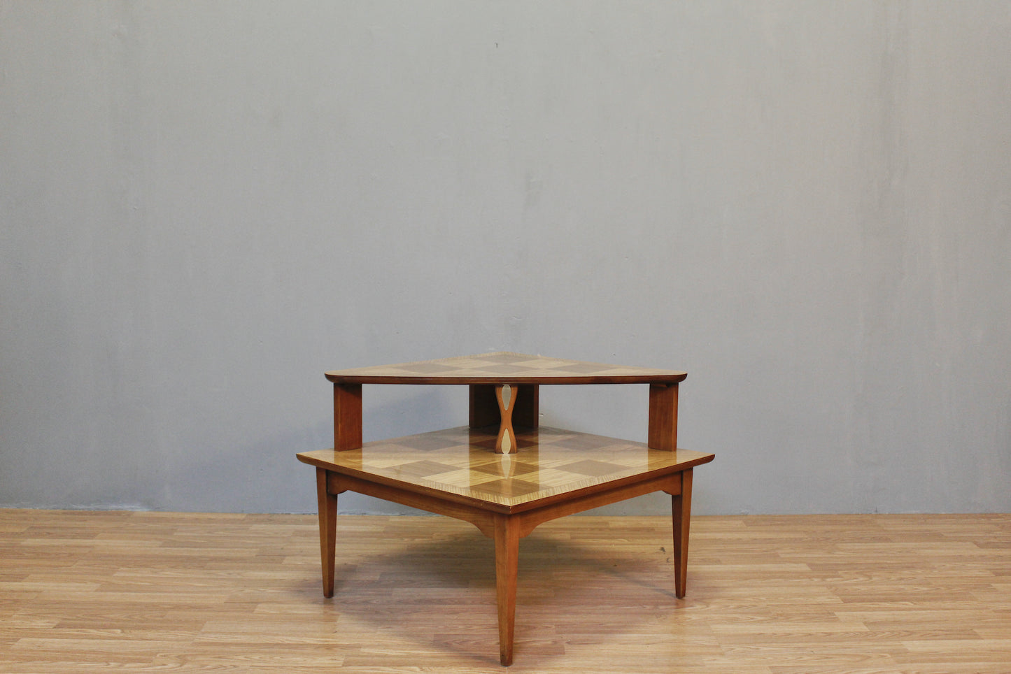 Lane Walnut & Laminate 2-Tier Corner End Table