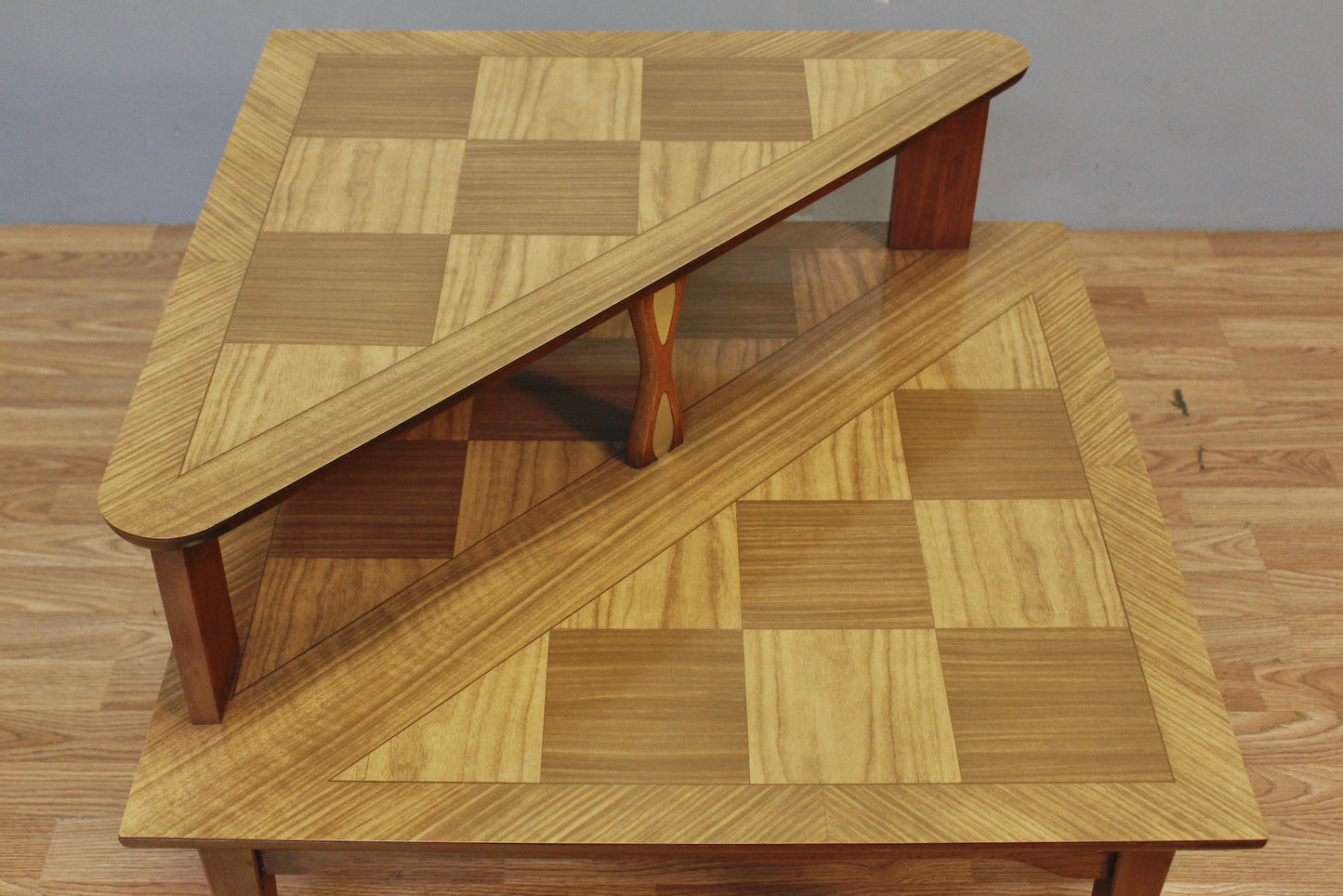 Lane Walnut & Laminate 2-Tier Corner End Table