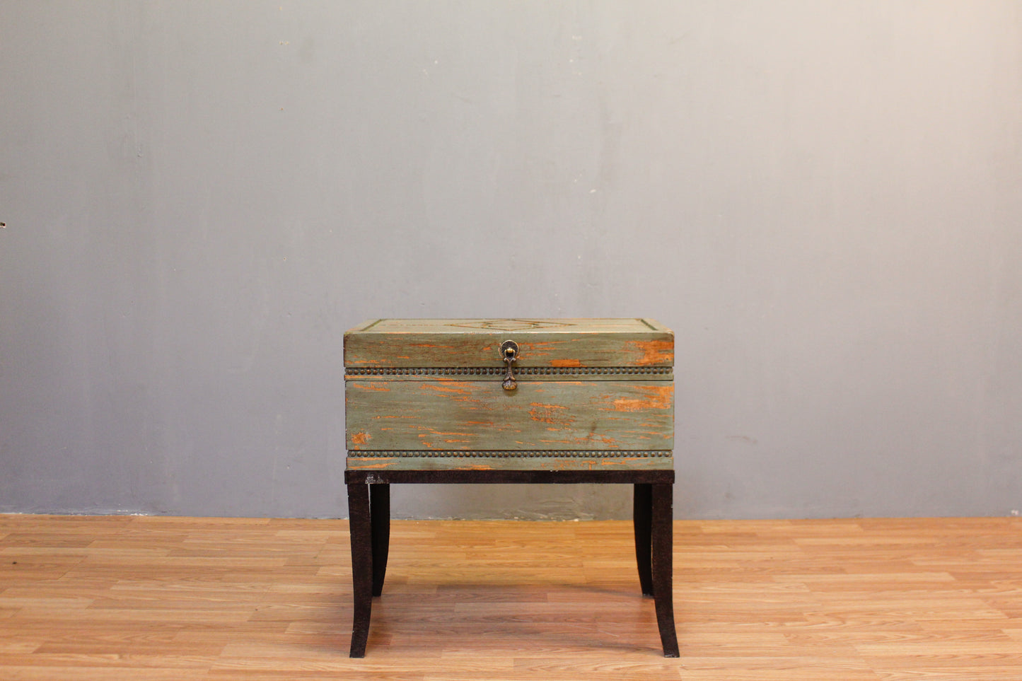 Shabby Teal Storage End Table