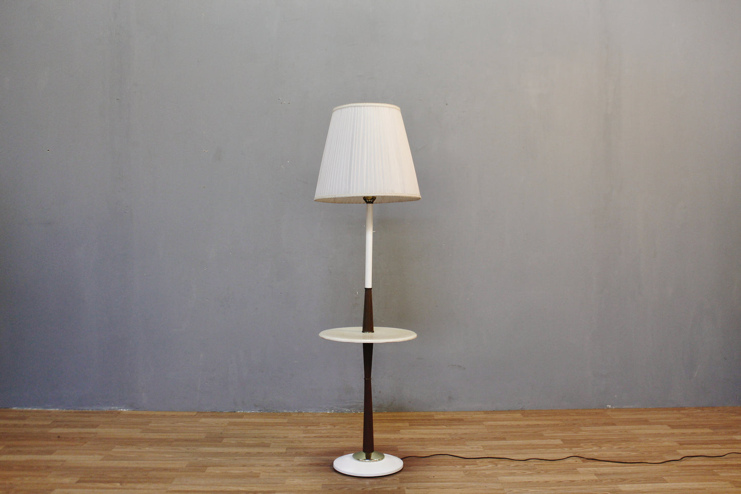 Mid Century Walnut & White Side Table Floor Lamp