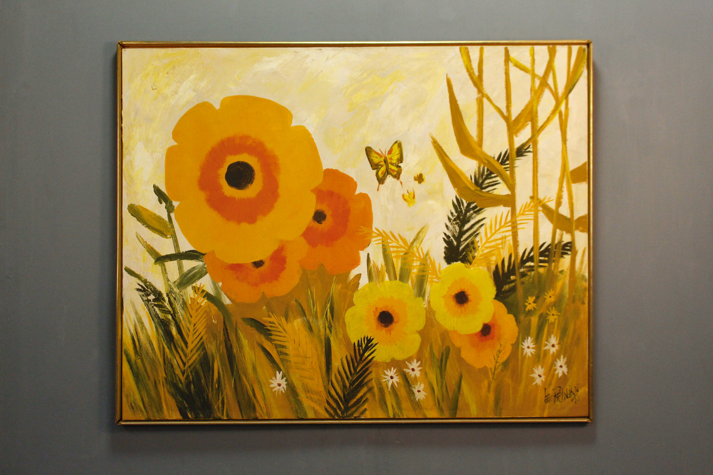 Large "Butterfly in the Poppies" Lee Reynolds Painting