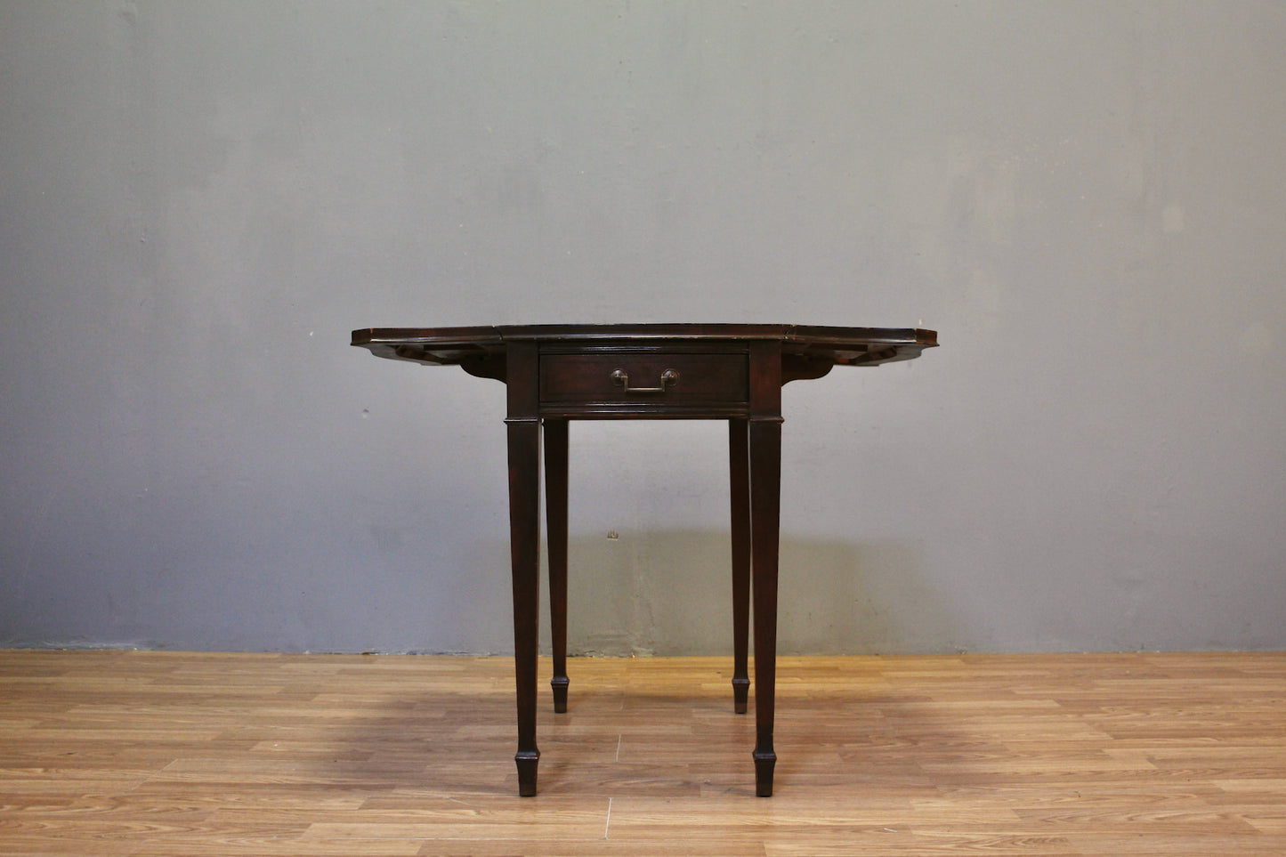 Dark Wood & Leather Inlaid Drop-Leaf End Table