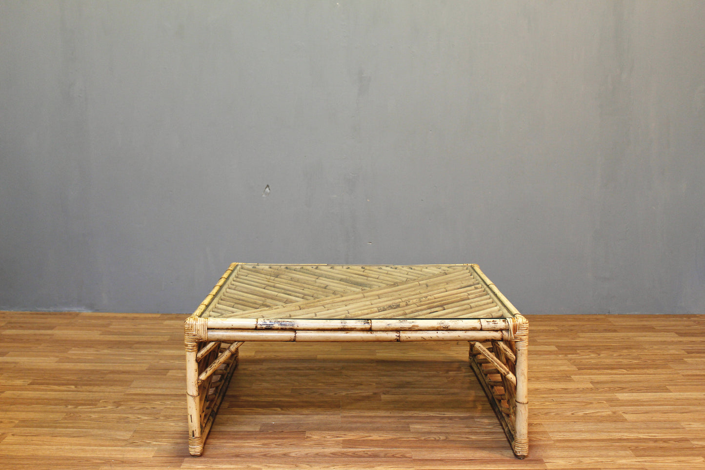 Large Bamboo & Glass Square Coffee Table - ONLINE ONLY