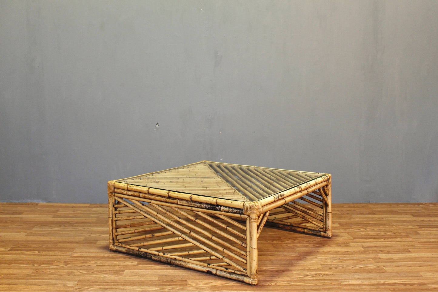 Large Bamboo & Glass Square Coffee Table - ONLINE ONLY