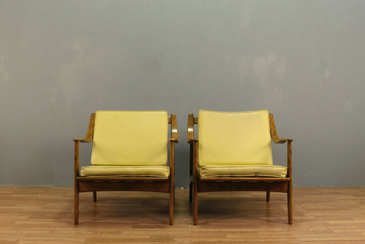 Mid Century Walnut & Yellow Lounge Chair