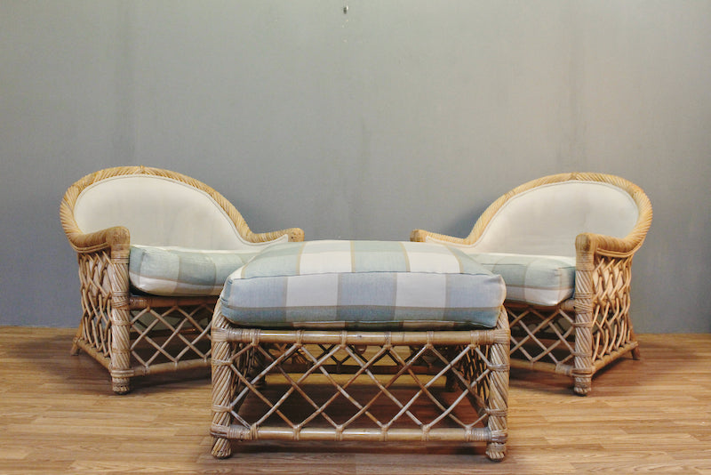 Kreiss Rattan Gingham Ottoman ONLINE ONLY