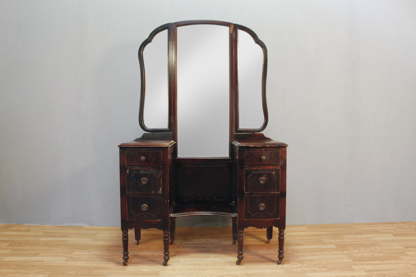 1920s 6-Drawer Vanity with Paneled Mirror