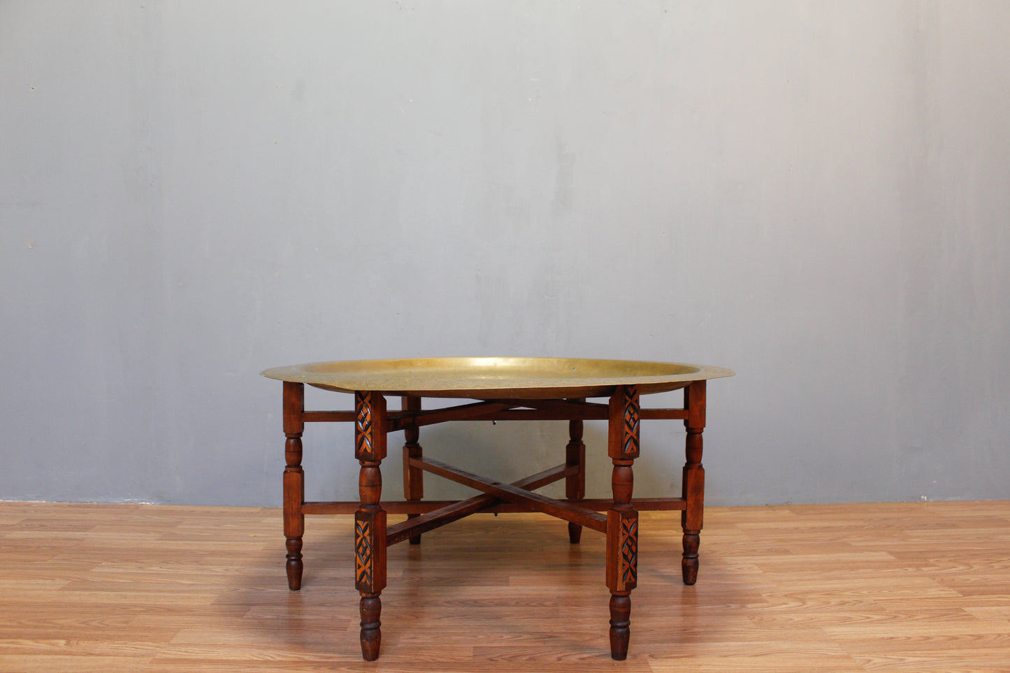 Large Moroccan Brass Tray-Top Table P