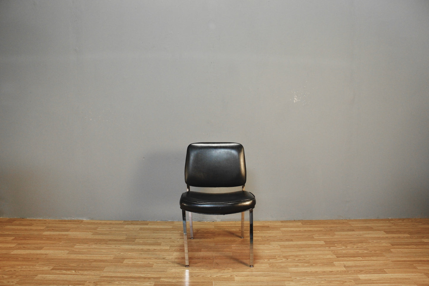 Black Leather & Chrome Side Chair