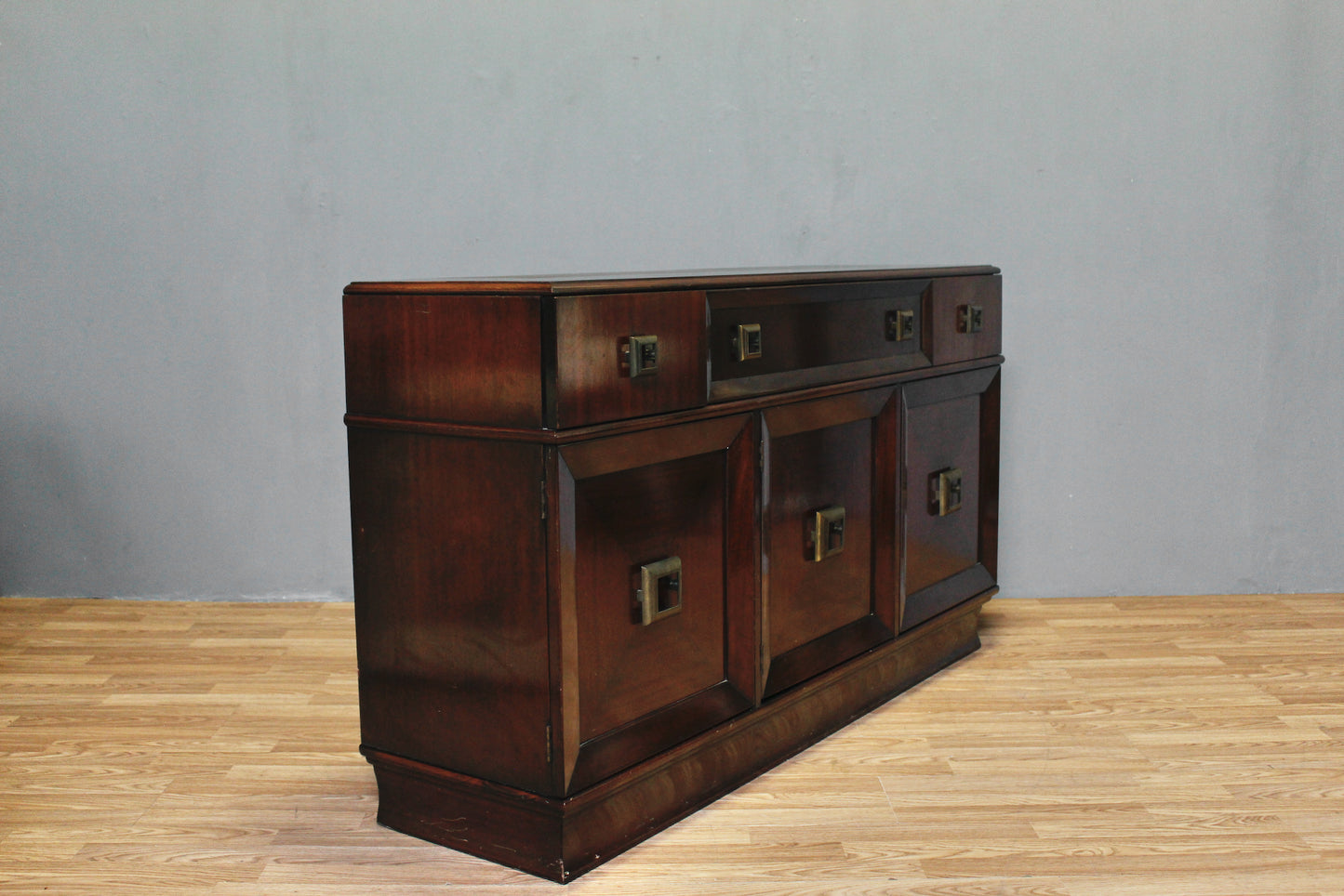 Shallow Cherry & Brass Credenza