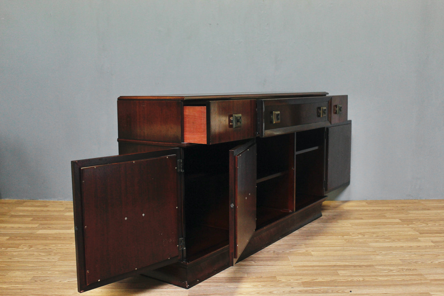 Shallow Cherry & Brass Credenza