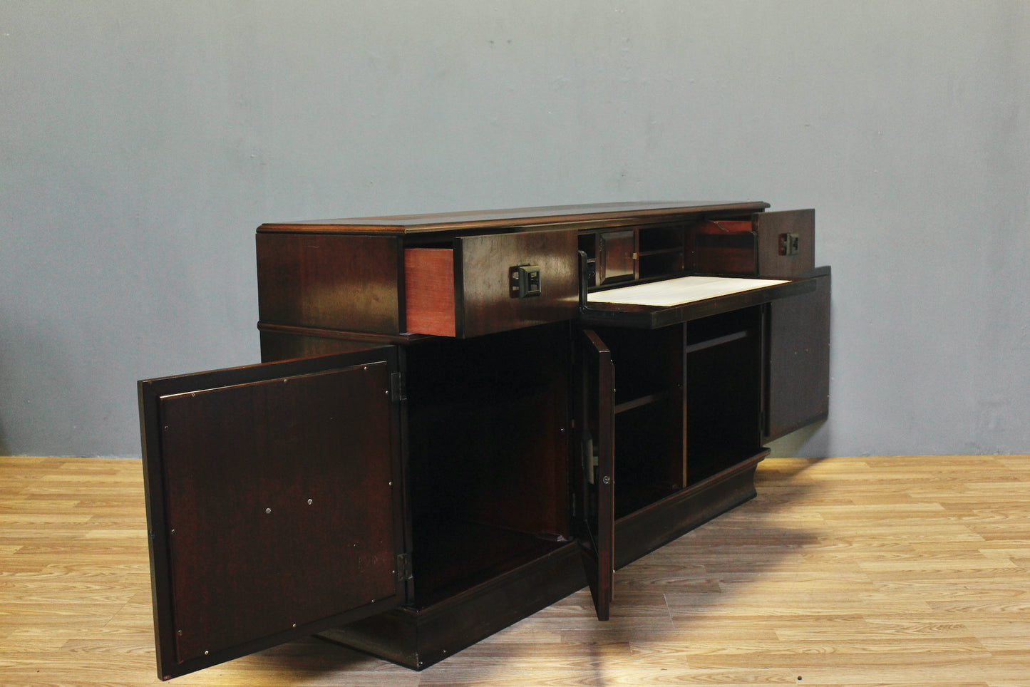 Shallow Cherry & Brass Credenza