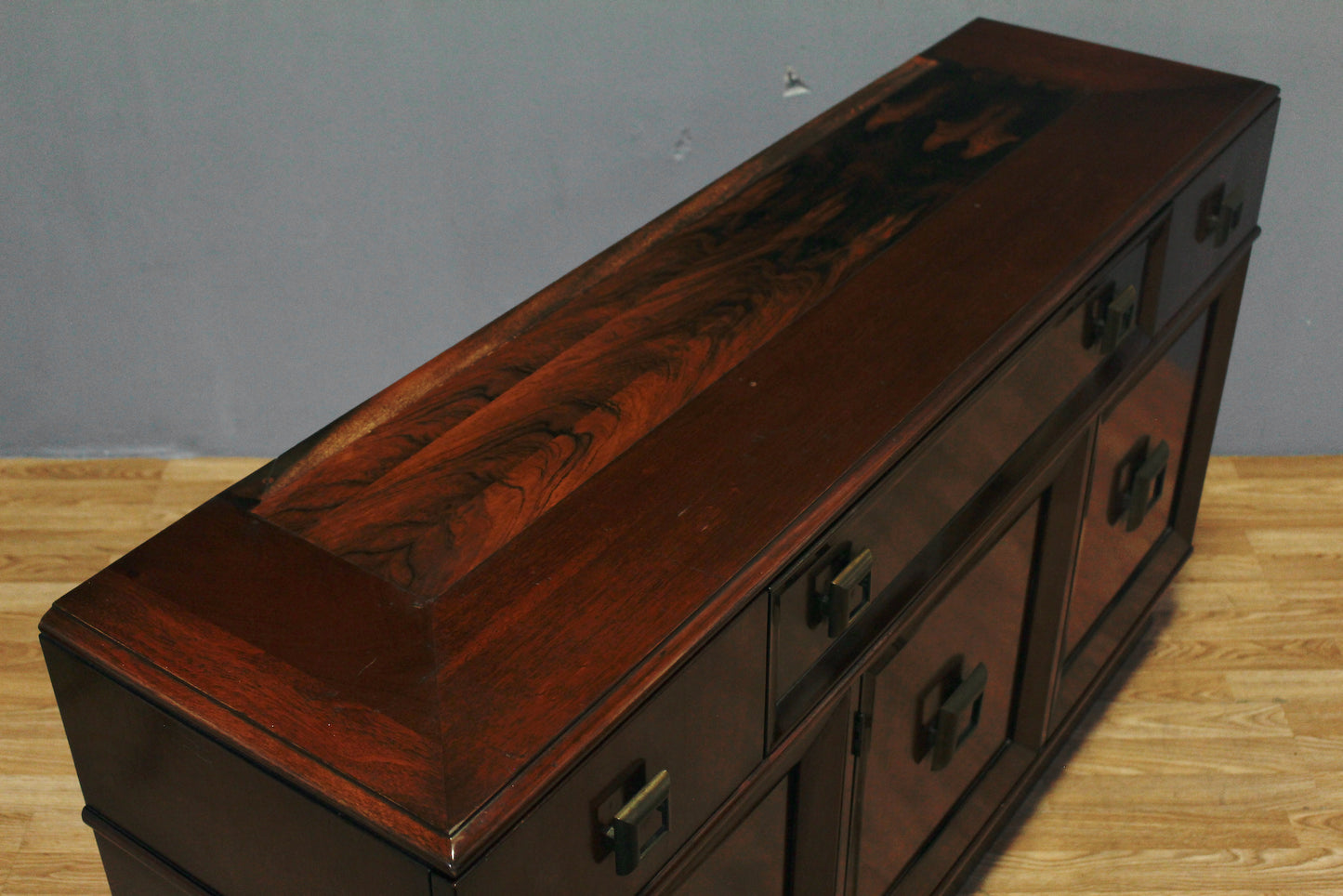 Shallow Cherry & Brass Credenza