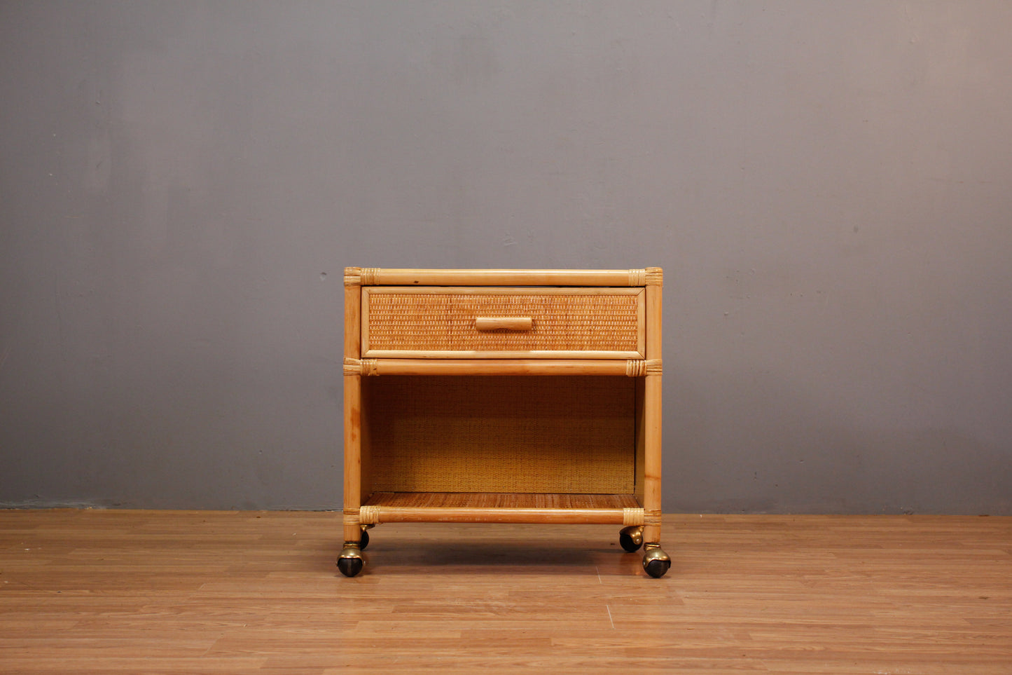 Rolling Bamboo & Woven Nightstand